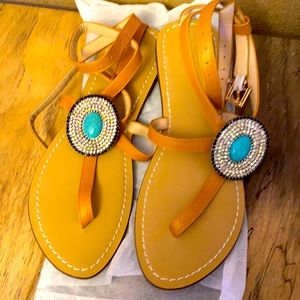 Flat ankle wrap sandels turquoise & sparkle